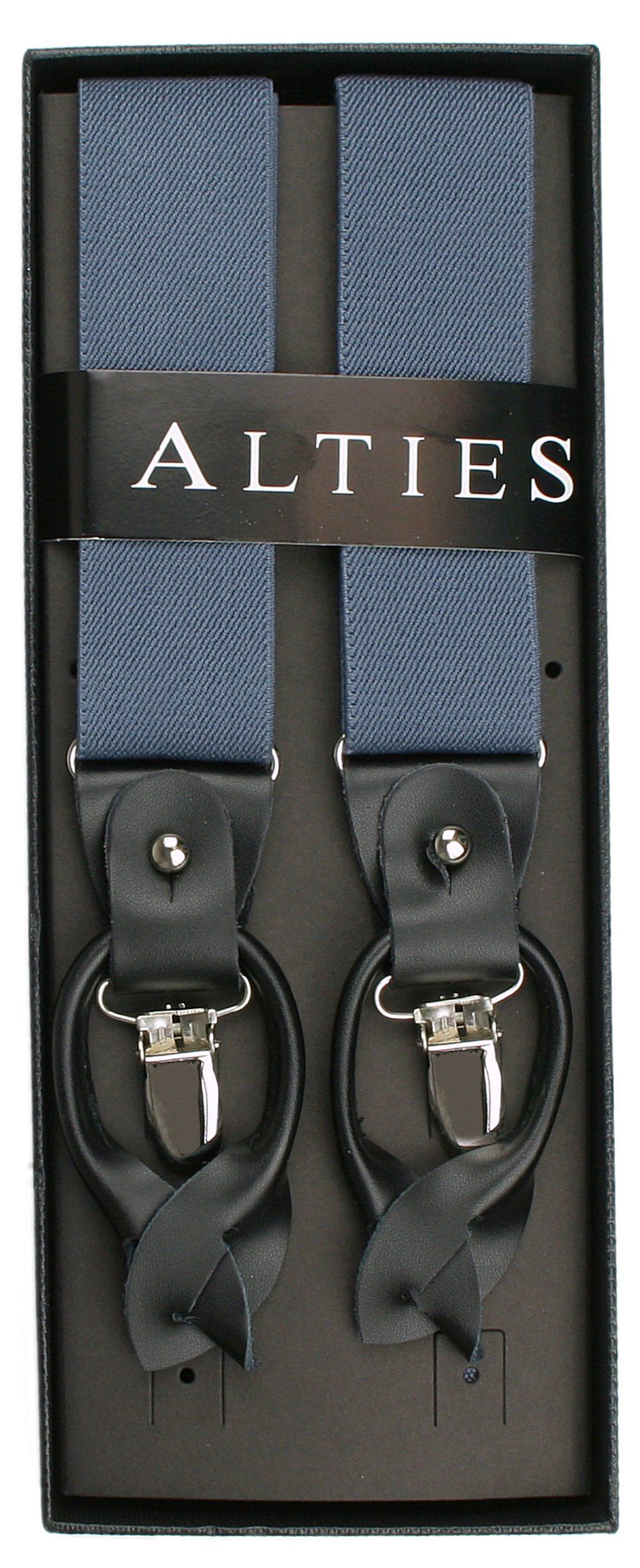 Szelki Męskie, Zapięcie na Guziki lub Żabki - ALTIES - Niebieskie, Czarne Skórki