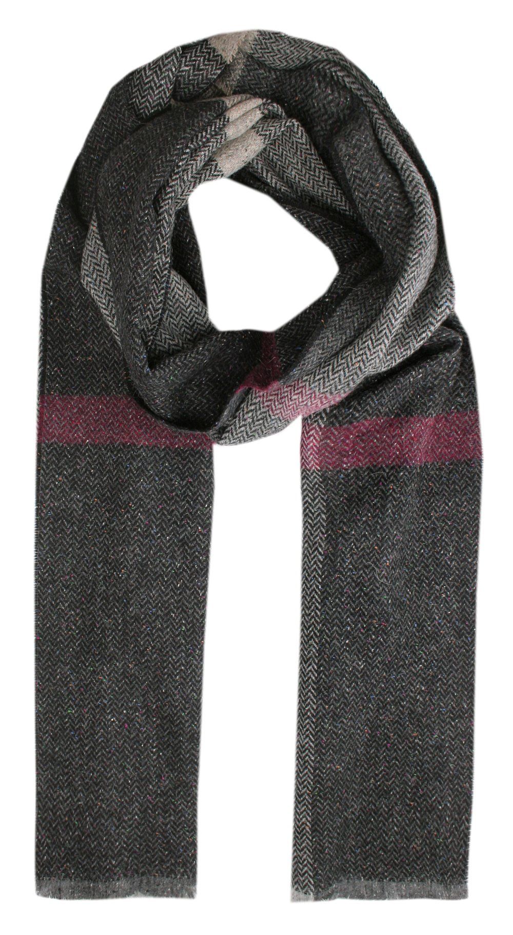 Męski Szalik z Wełną i Jedwabiem - V. Fraas - Grafitowy, Jodełka