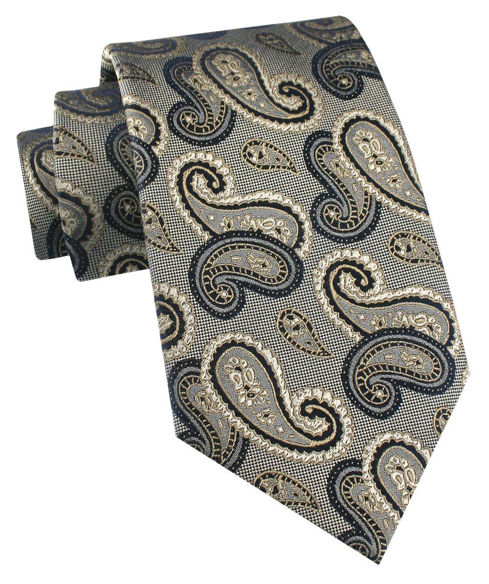 Jedwabny Krawat Męski - His Story - Odcienie Beżu, Duże Paisley