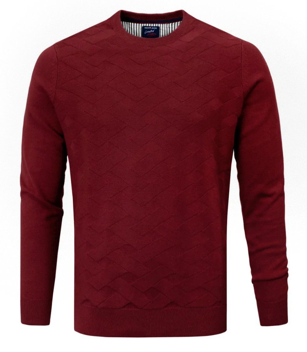 Bawełniany Sweter Męski - Pako Jeans - Bordowy z Fakturą Materiału