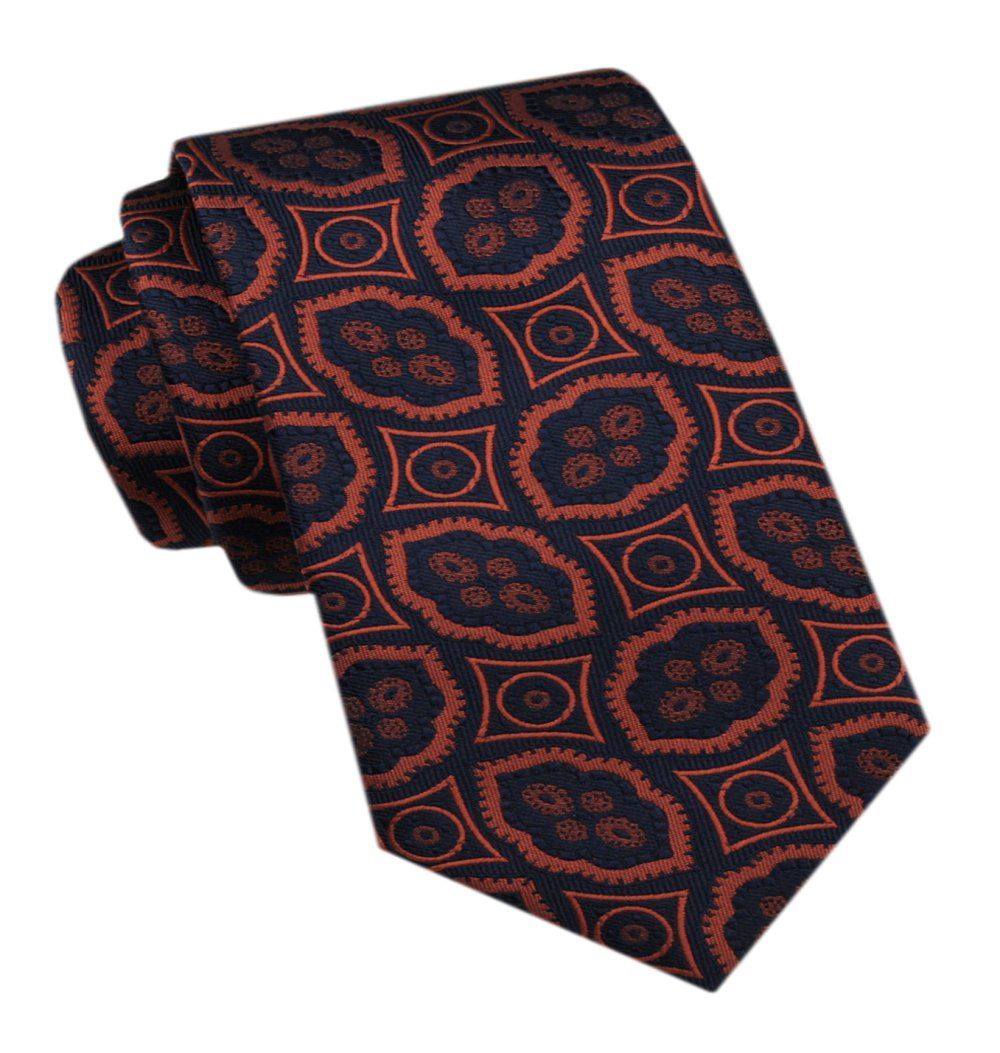 Elegancki Krawat Męski - Alties - Granat w Miedziany Wzór