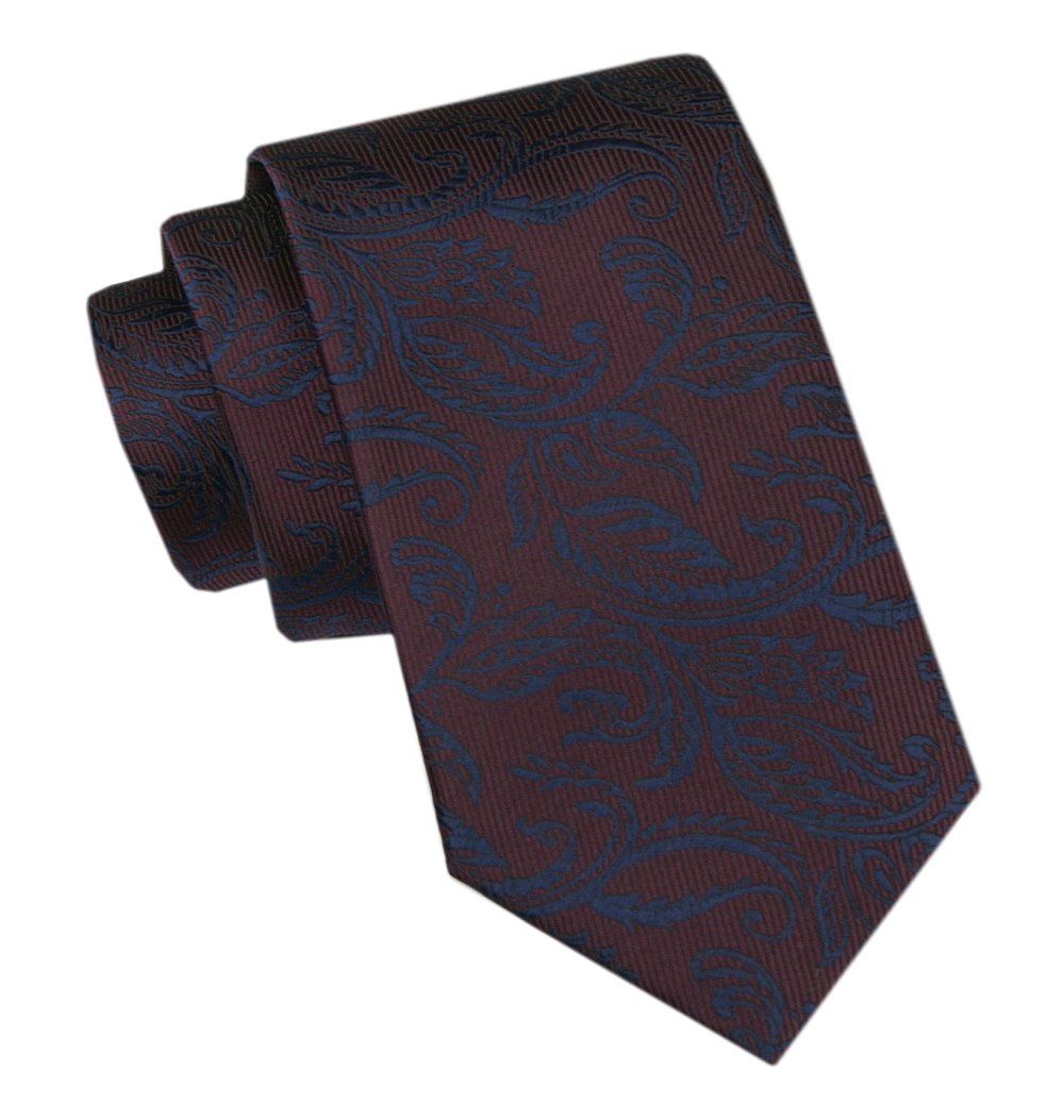 Elegancki Krawat Męski - Alties - Bordowy, Niebieski Motyw Kwiatowy