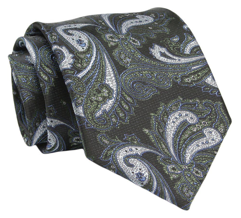 Klasyczny, Szeroki Krawat Męski CHATTIER - Odcienie Zieleni, Orientalny Wzór
