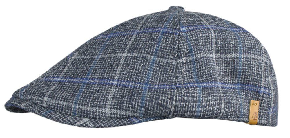 Delikatnie Ocieplony Kaszkiet - Alties - w Kratę - Popiel z Niebieskim