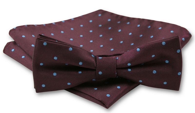 Elegancka Mucha Męska - Alties - Bordo w Niebieski Groszek