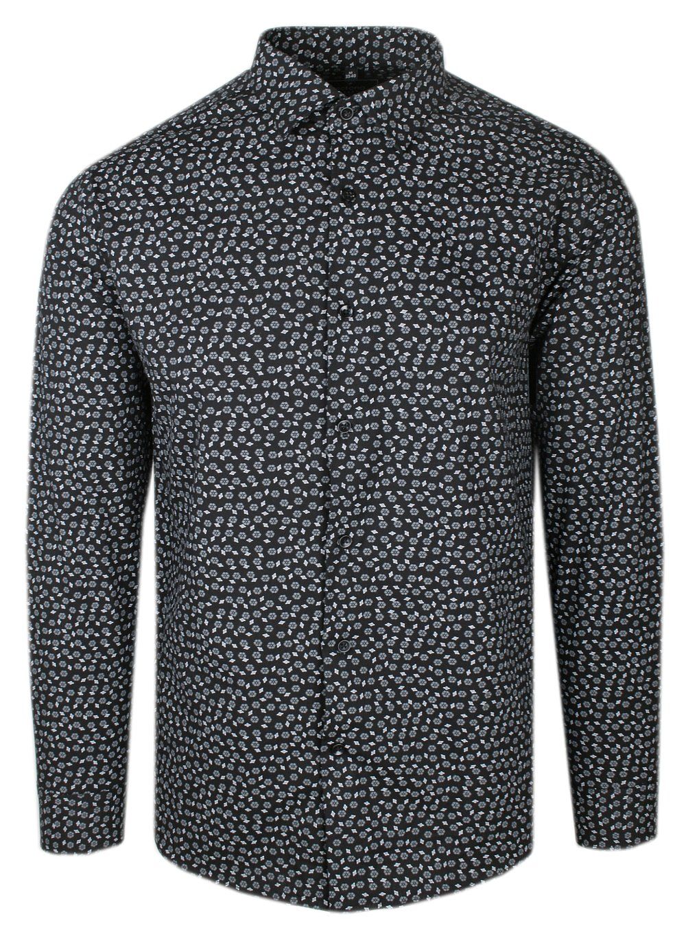 Elegancka Koszula o Taliowanym Kroju - Victorio - Drobny Wzór, Czarna