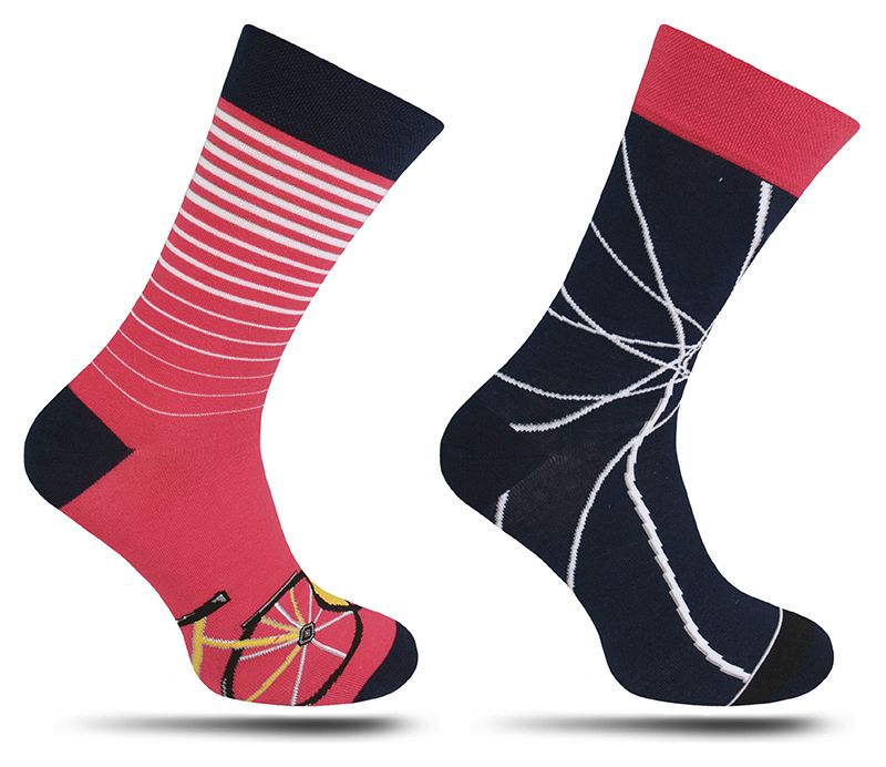Granatowo-Czerwone Skarpetki Męskie -MORE- Casualowe, Dwie Różne Skarpetki, w Rowery