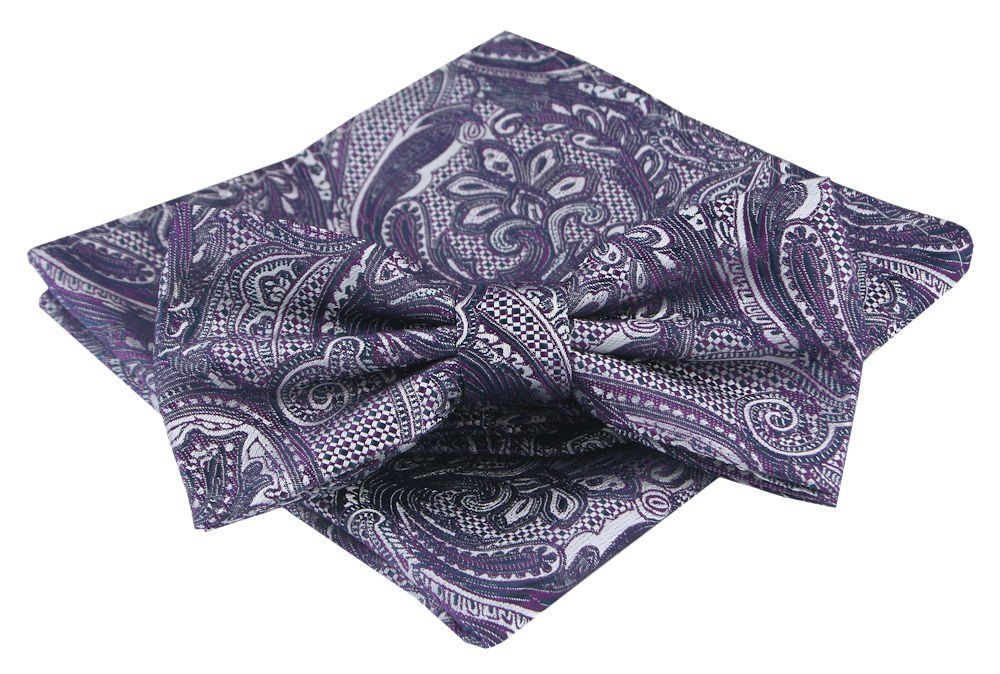 Mucha Męska z Poszetką - Alties - Fioletowa z Orientalnym Wzorem