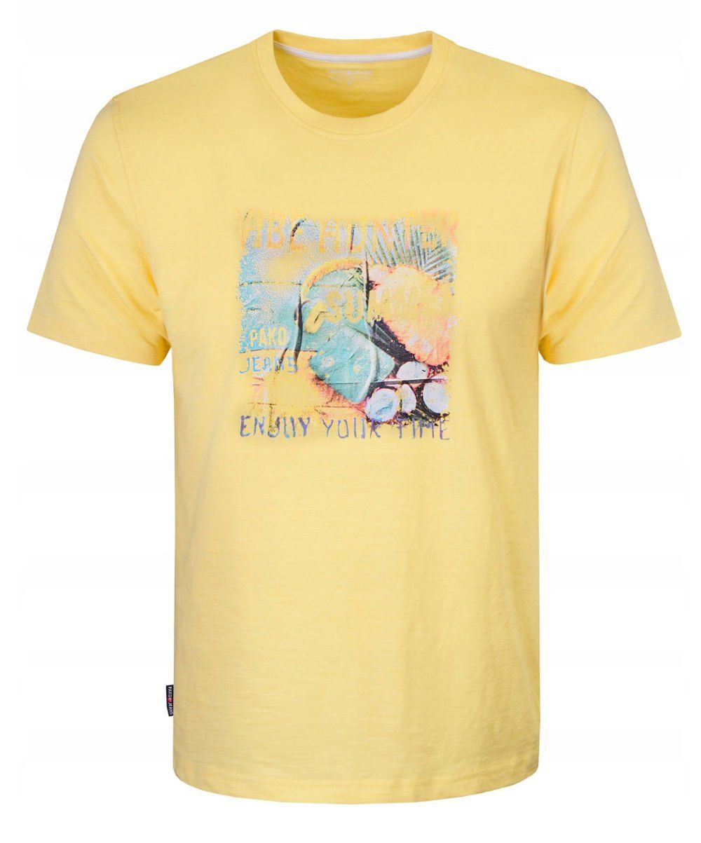 T-Shirt (Koszulka) Męska - Pako Jeans - Żółty Kolor z Printem