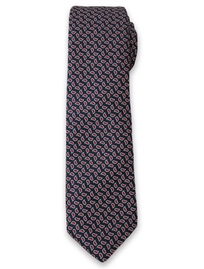 Stylowy Krawat Męski w Drobny, Czerwony Wzór Paisley - Alties- Granatowy