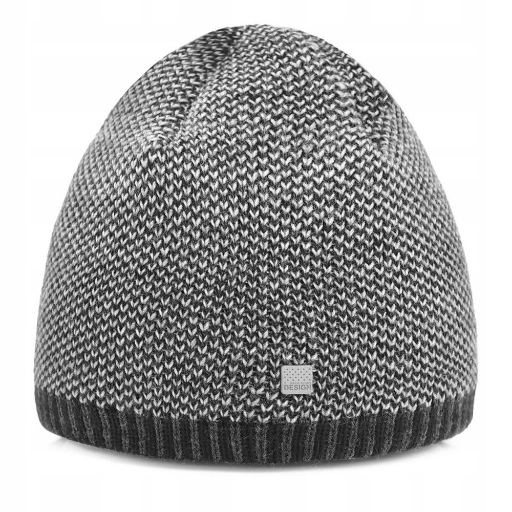 Ciepła, Dwuwarstwowa Czapka Beanie - Pako Jeans - Popielaty Melanż