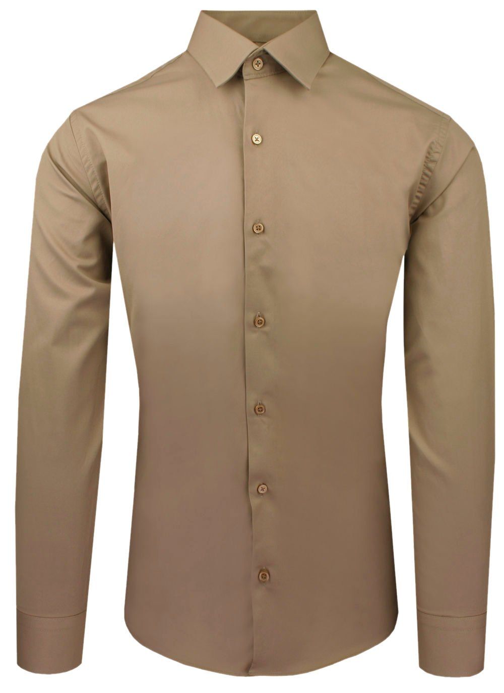 Brązowa Koszula Bawełniana o Taliowanym Kroju, Jednokolorowa
