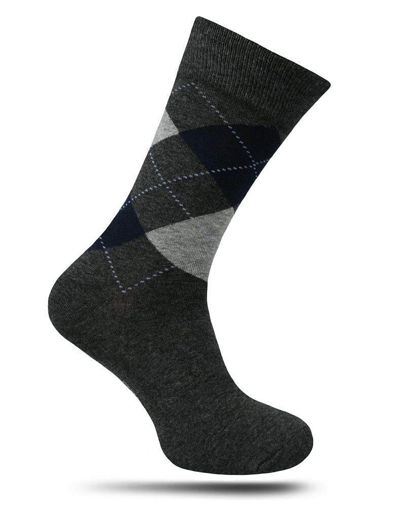 Popielate Bawełniane Skarpetki w Romby -Chattier- Wzór Geometryczny, Casualowe, Męskie