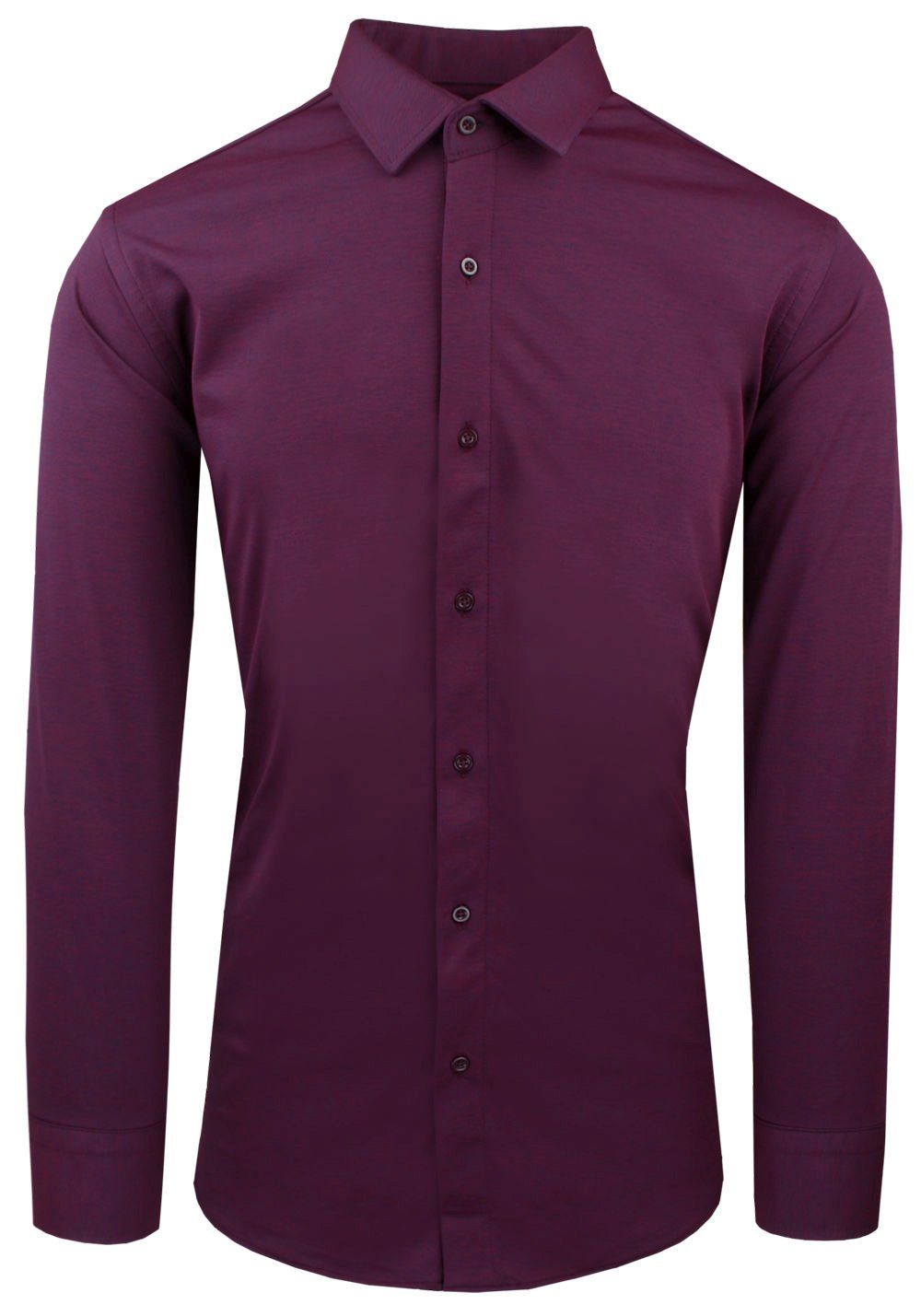 Męska Koszula z Dzianinowej Tkaniny - Krój Taliowany - Bordo