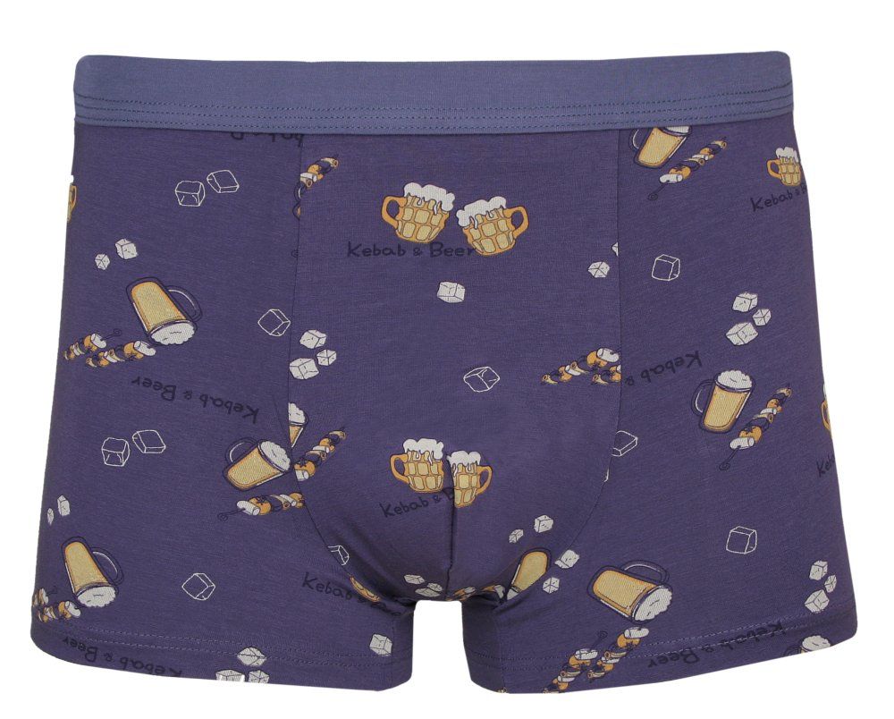 Bokserki Obcisłe, Fioletowe z Nadrukiem, Piwo, Grill, Kebab, Bawełniane, Majtki z Elastanem -ALTIES