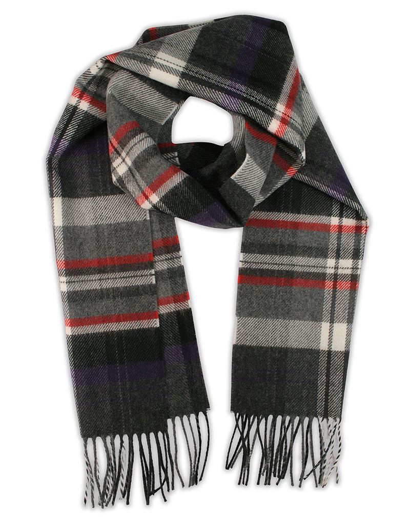 Szalik Szaro-Fioletowy w Kratkę Ciepły, z Frędzlami -V.FRAAS- Jesienno-Zimowy, Męski