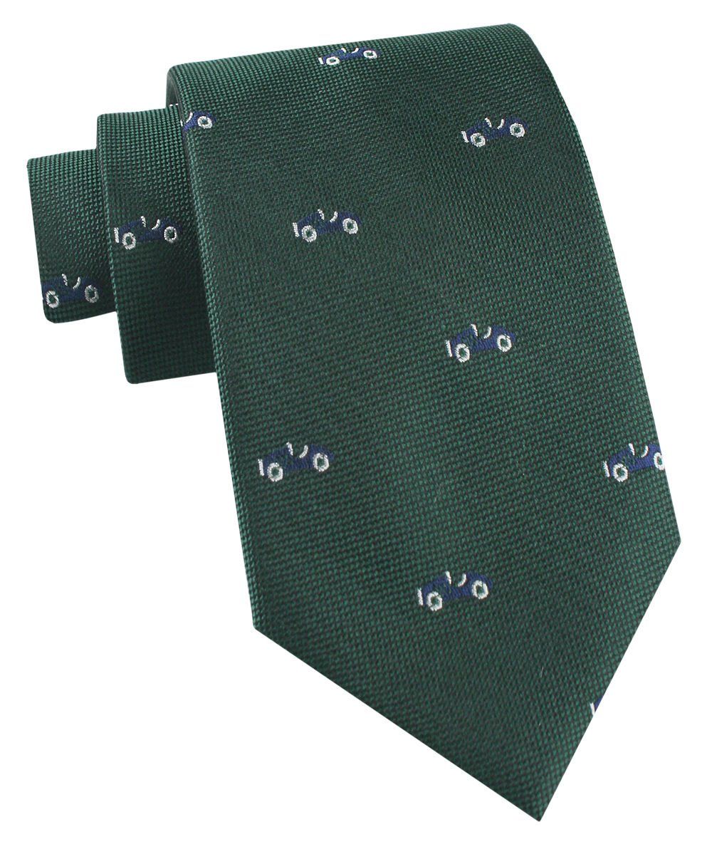 Jedwabny Krawat Męski - His Story - Zielony, Retro-Auto