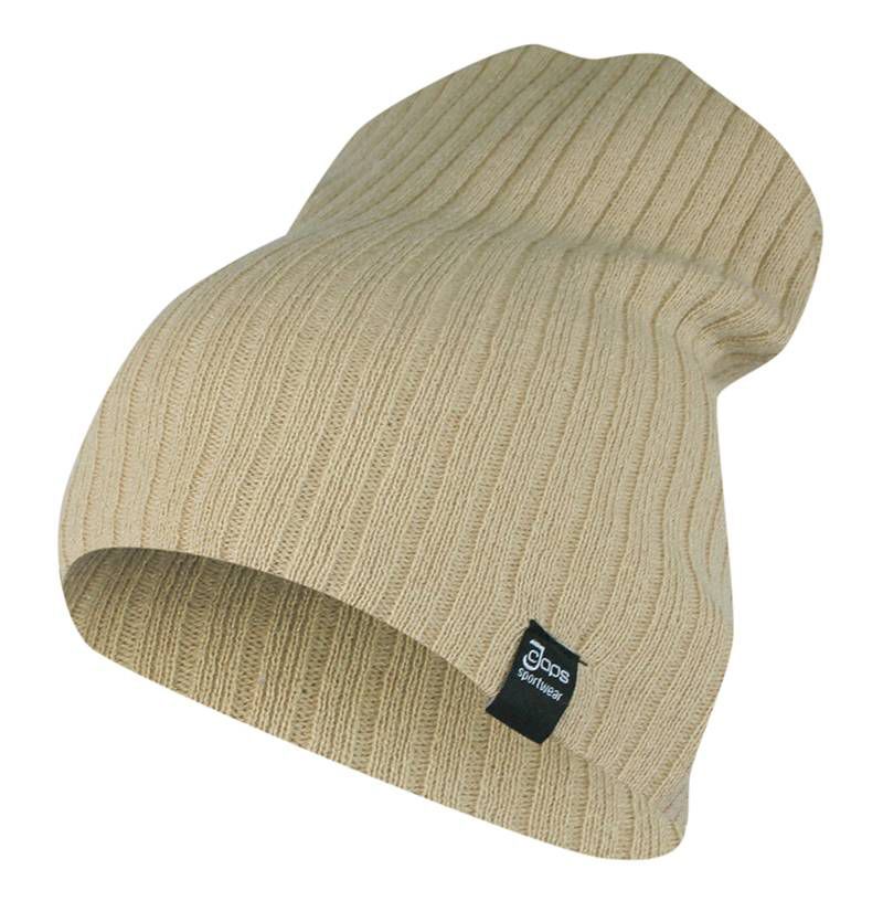 Czapka Beżowa Jesienno-Zimowa, Beanie, Krasnal, Rozciągliwa, w Prążki