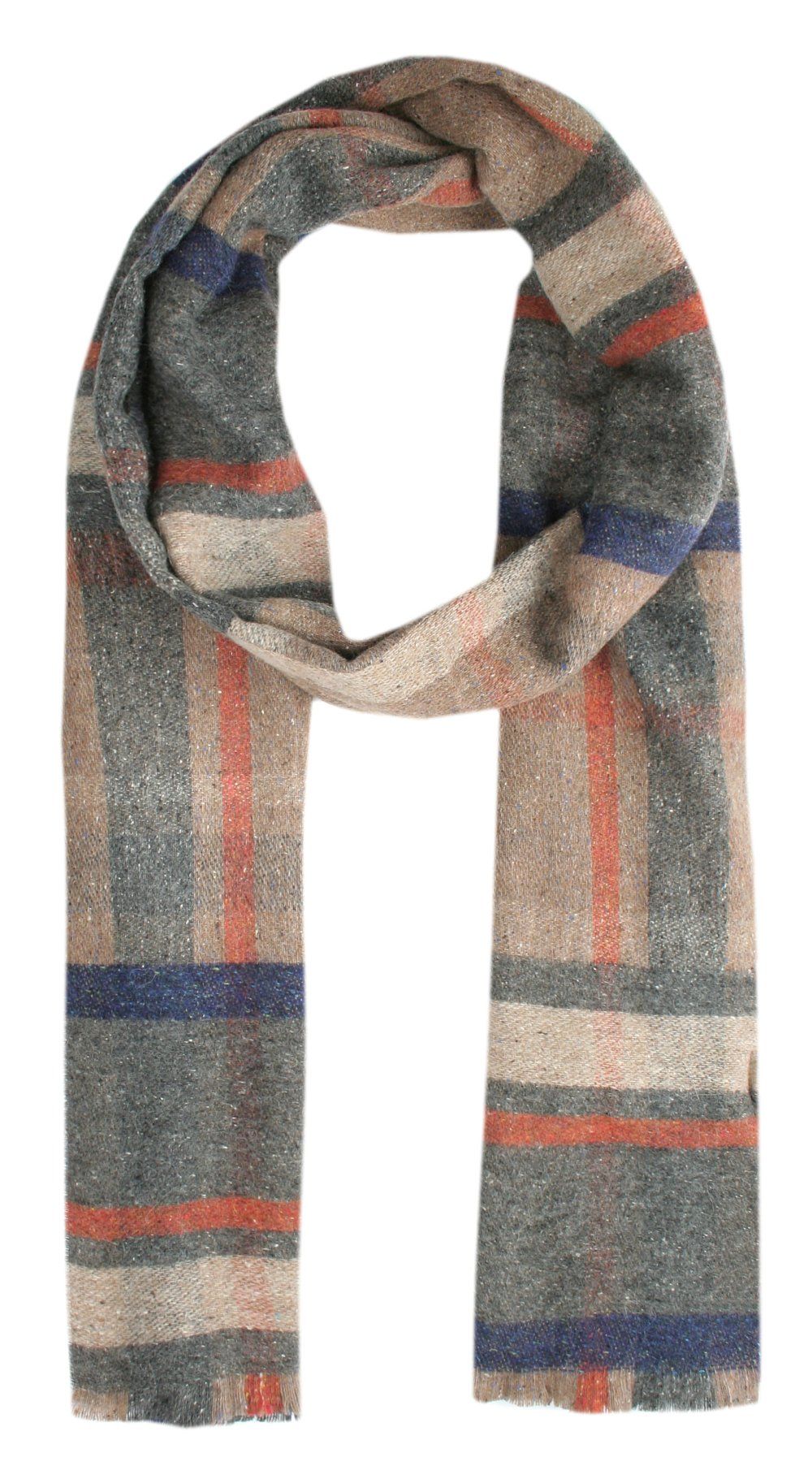 Męski Szalik z Wełną i Jedwabiem - V. Fraas - Popiel, Beż i Pomarańcz