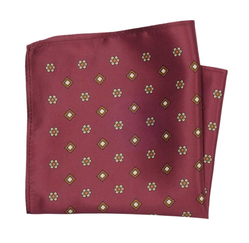 Poszetka Męska ALTIES, Bordowa w Beżowe Kwiatki, Męska, Elegancka