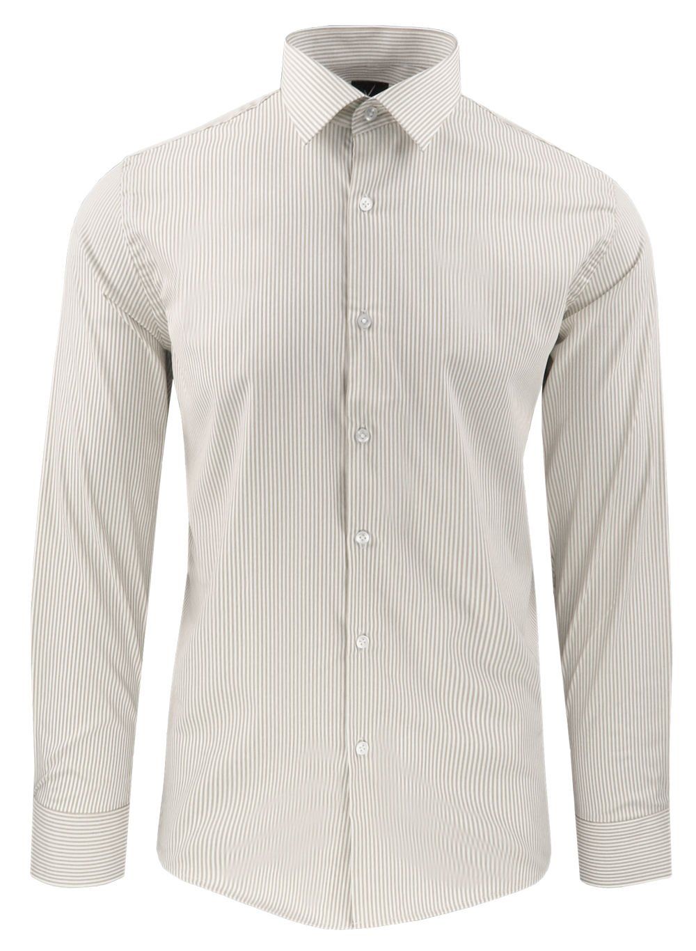 Koszula Wizytowa Męska - Prosty Krój - Victorio - Drobny Prążek, Beż