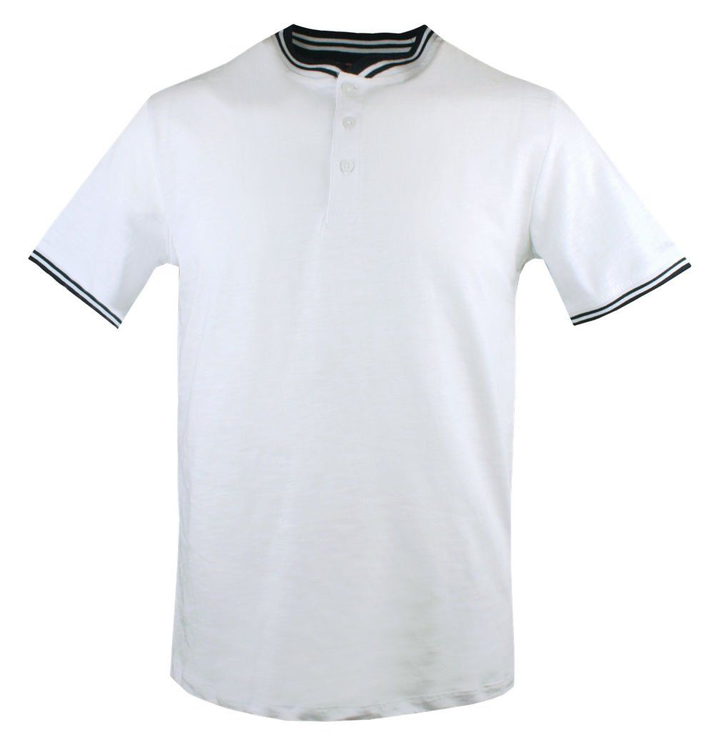 Męski T-Shirt, Dekolt z Guzikami - Pako Jeans - Biały Kolor