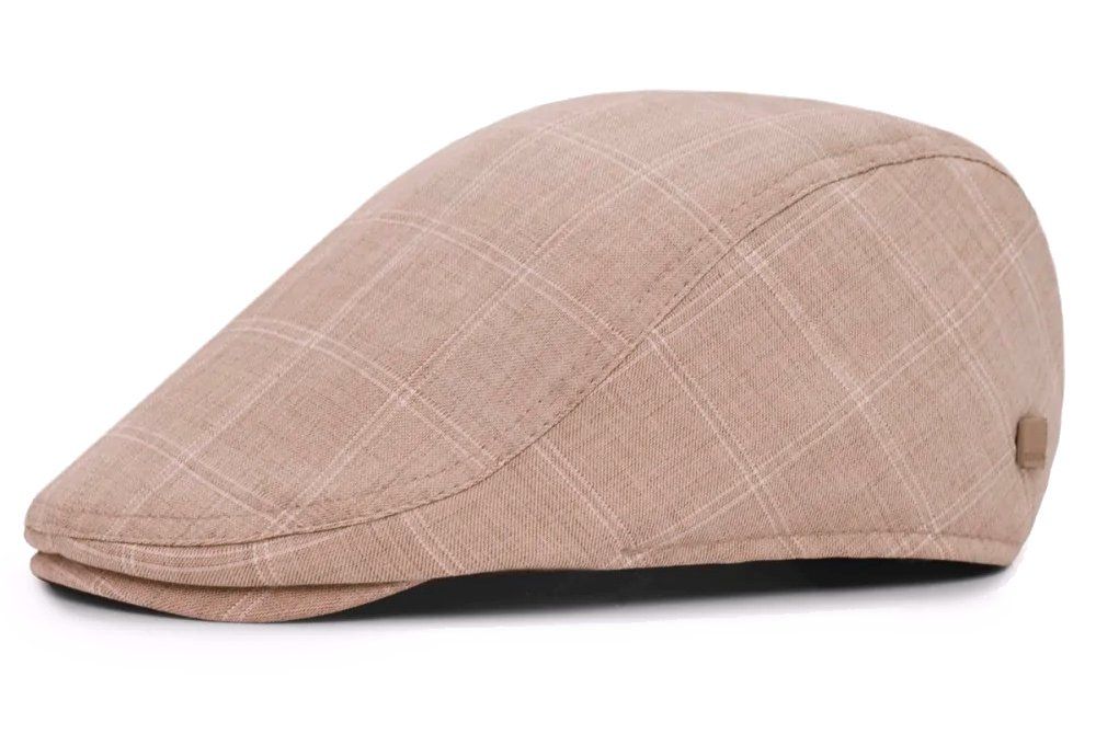 Lekki Kaszkiet Męski - Pako Jeans - Beżowy w Kratkę