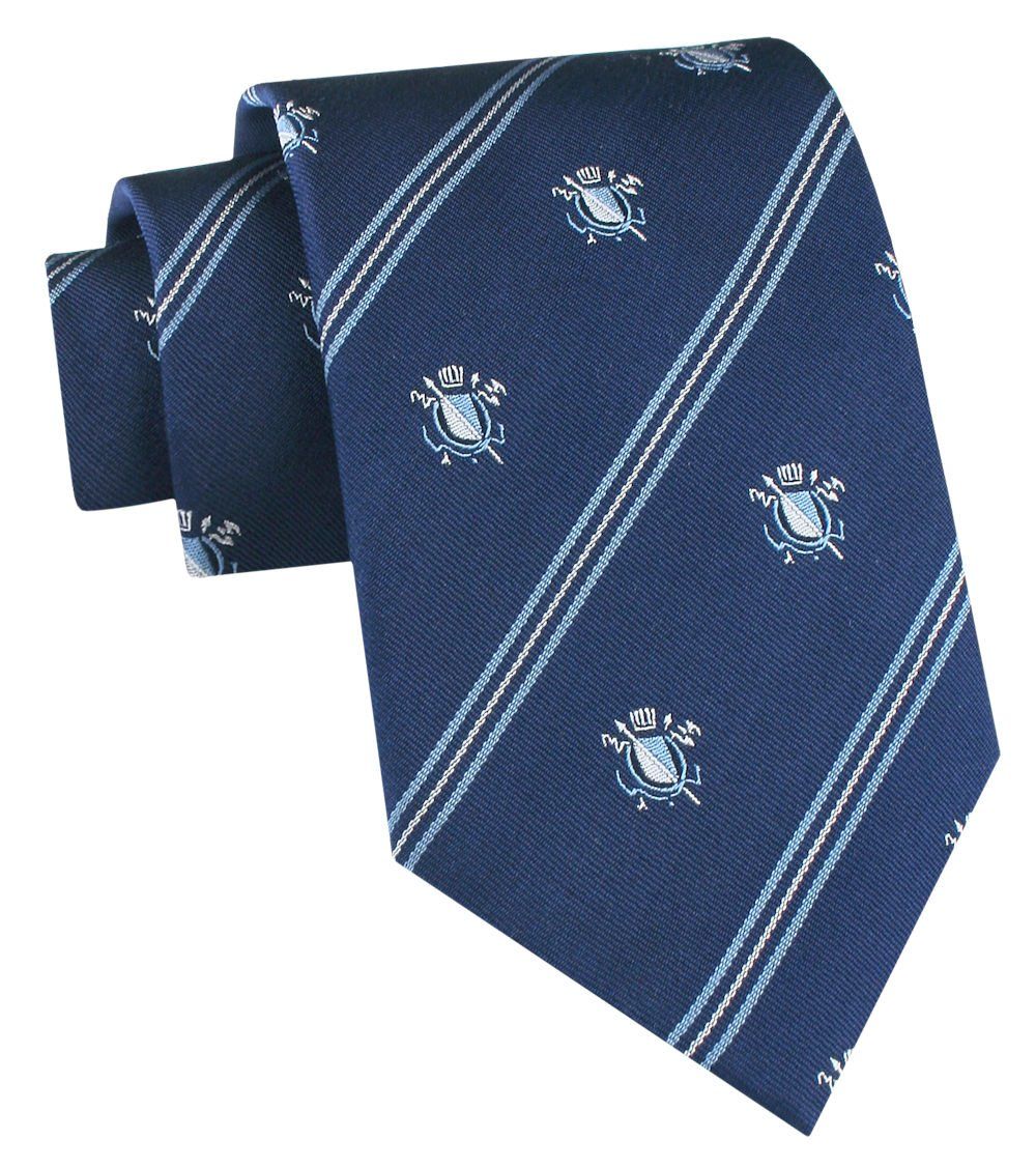 Jedwabny Krawat Męski - His Story - Ciemnoniebieski, Klubowy Wzór