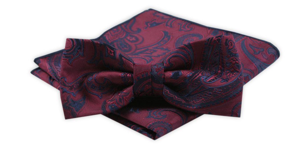 Zestaw: Mucha z Poszetką - Alties - Ciemna Czerwień, Wzór Orientalny