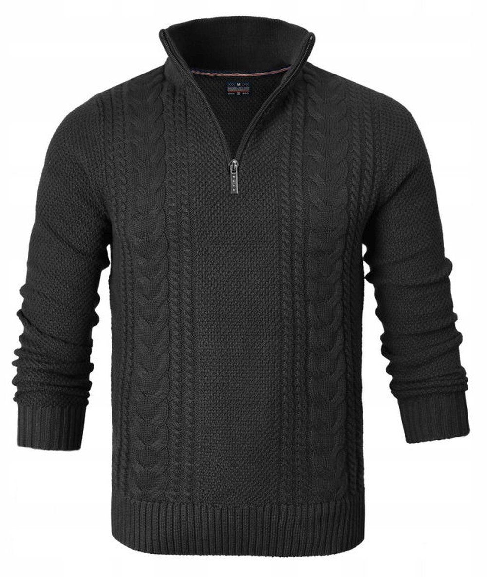 Bawełniany Sweter na Zamek, Wysoki Kołnierz - Pako Jeans - Czarny