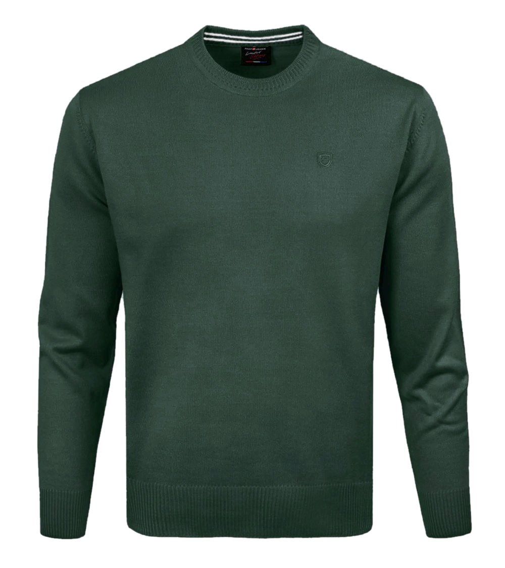 Wełniany Sweter, Okrągły Dekolt (U-Neck) - Pako Jeans - Zieleń Butelkowa