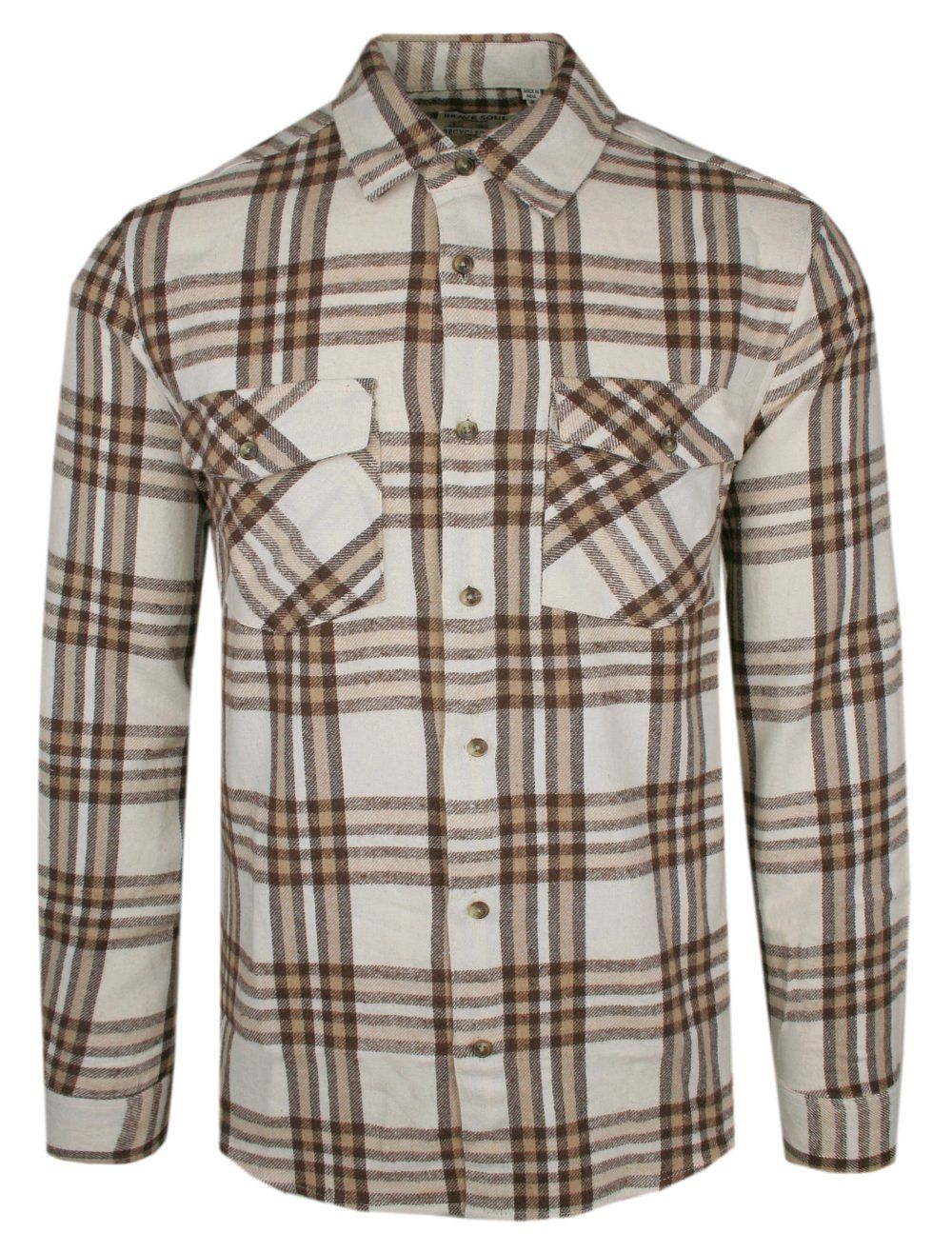 Koszula Weekendowa (Casual) - Brave Soul - Odcienie Beżu i Brązu, Kratka