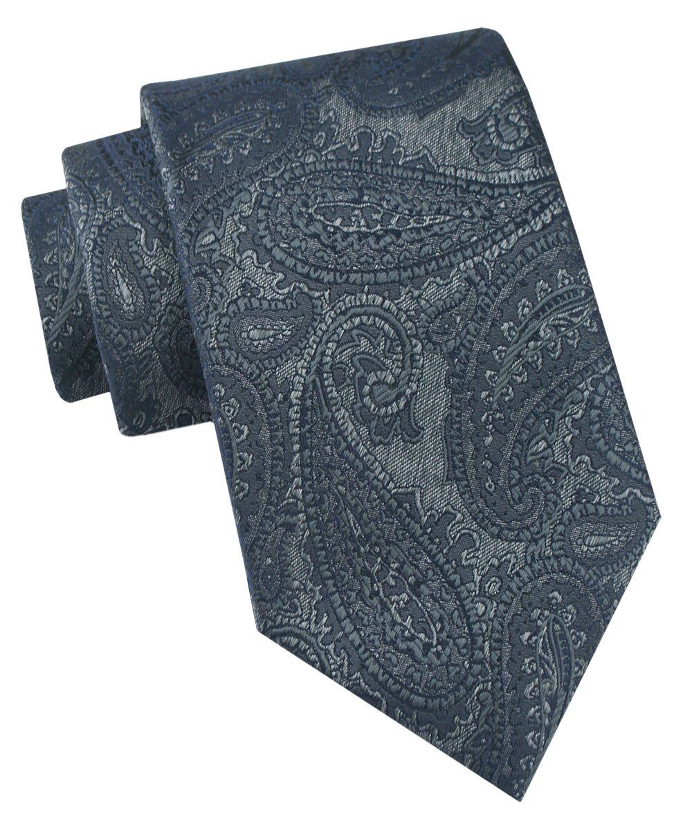Klasyczny Krawat Męski - Chattier - Granat z Grafitem, Duże Paisley