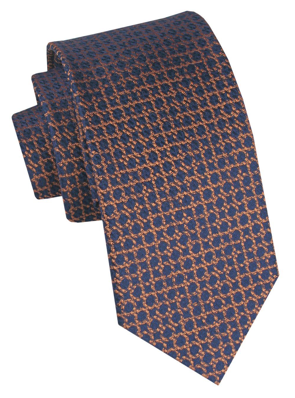 Klasyczny, Męski Krawat Alties - Ciemne Złoto i Granat, Drobny Wzór