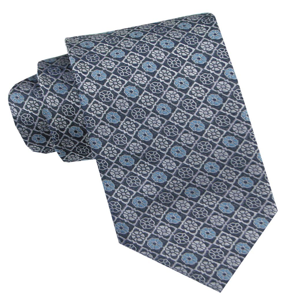 Klasyczny, Męski Krawat - Szeroki - Chattier - Niebieski z Popielem, Groszki