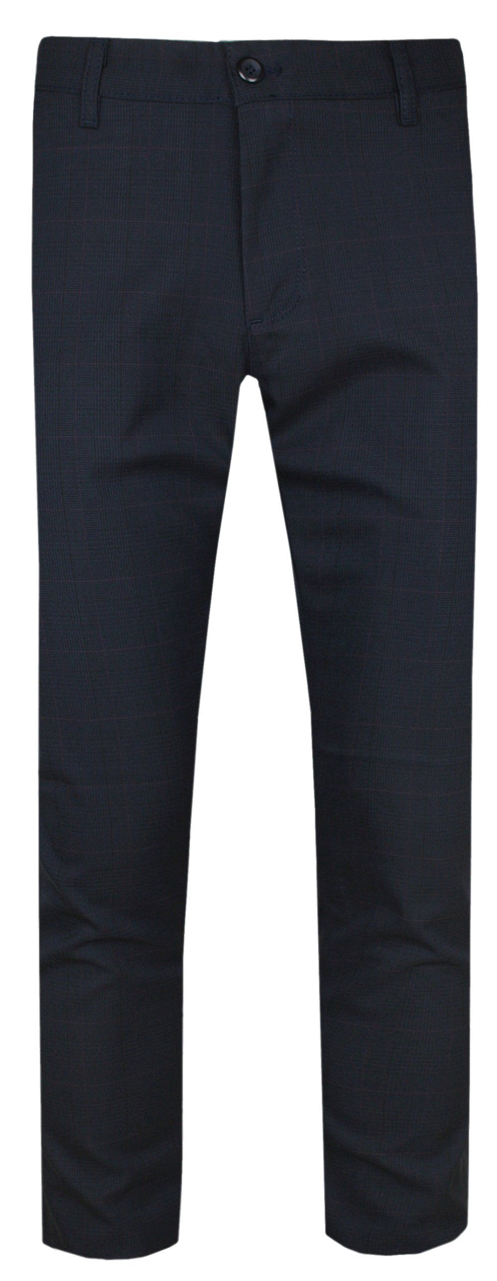 Eleganckie Męskie Spodnie, Zwężane (Slim Fit) – RIGON - Ciemnogranatowe, Drobna Kratka