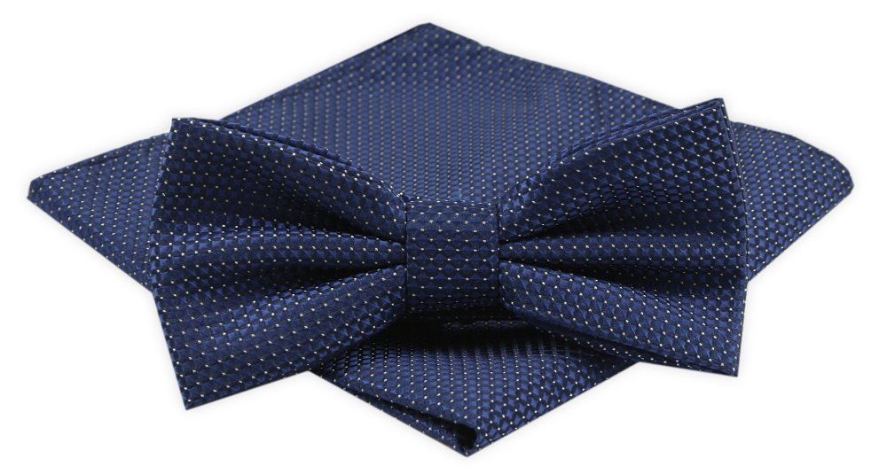 Męska Mucha z Poszetką Alties - Granatowa w Delikatny Groszek