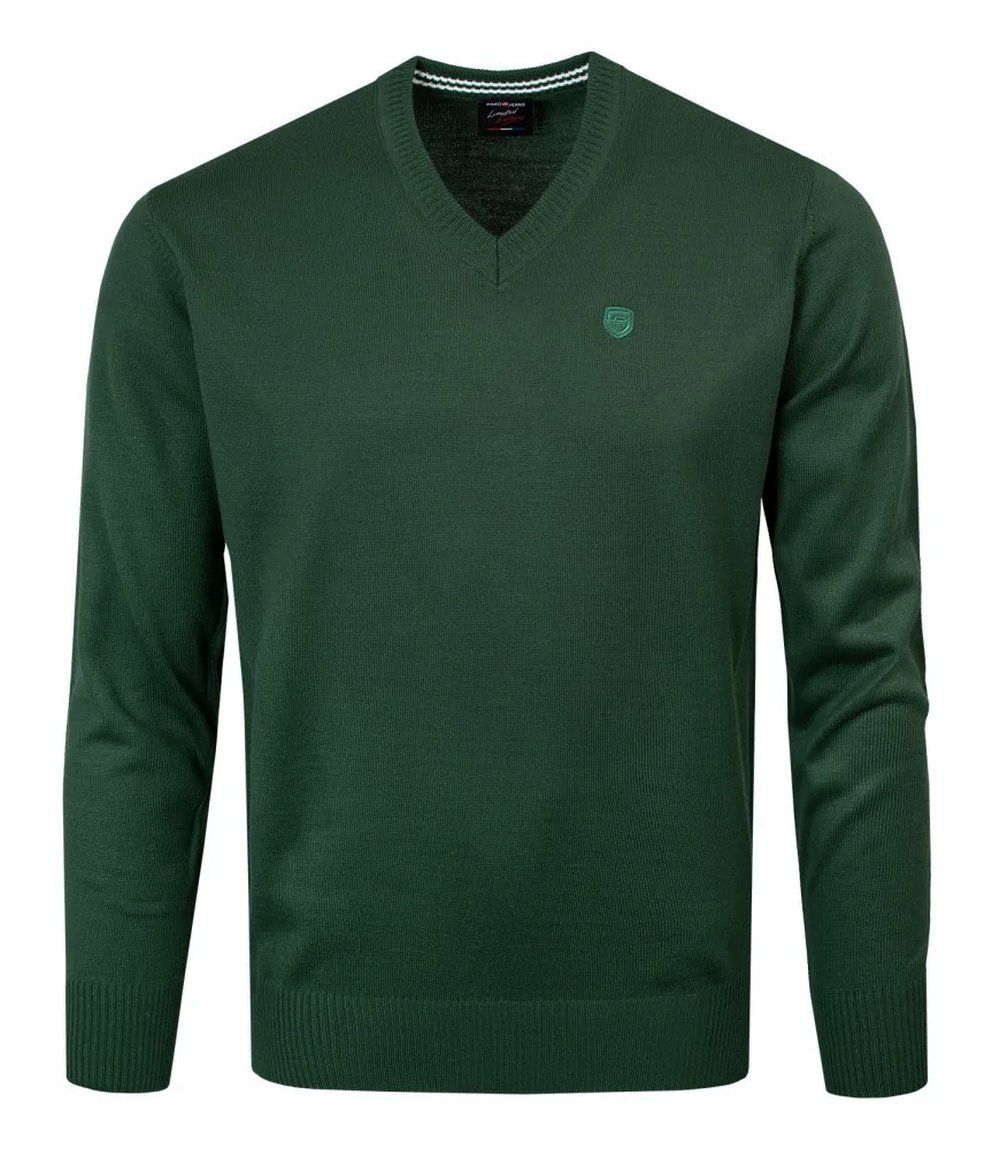 Sweter Męski Wełniany - Dekolt w Serek - Pako Jeans - Głęboka Zieleń