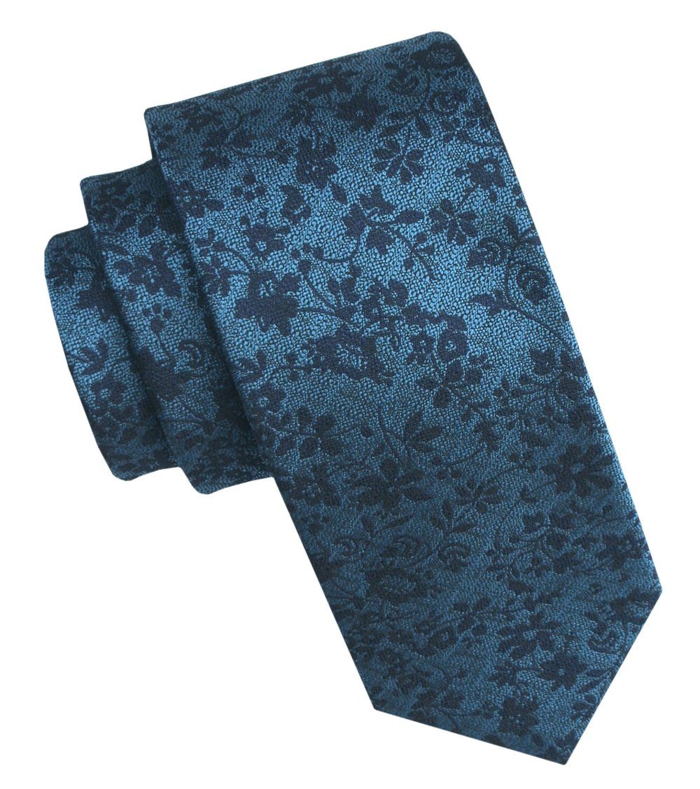 Elegancki i Modny Męski Krawat - Angelo di Monti - Ciemnoniebieski, Wzór Kwiecisty