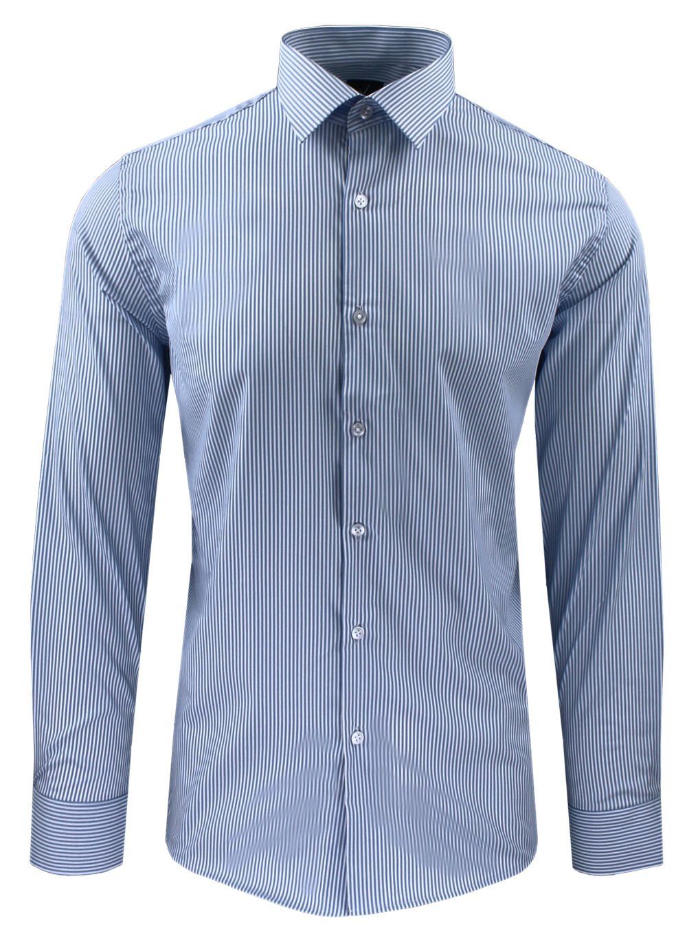 Taliowana Koszula Wizytowa, Męska - Victorio - Niebieska, Drobny Prążek