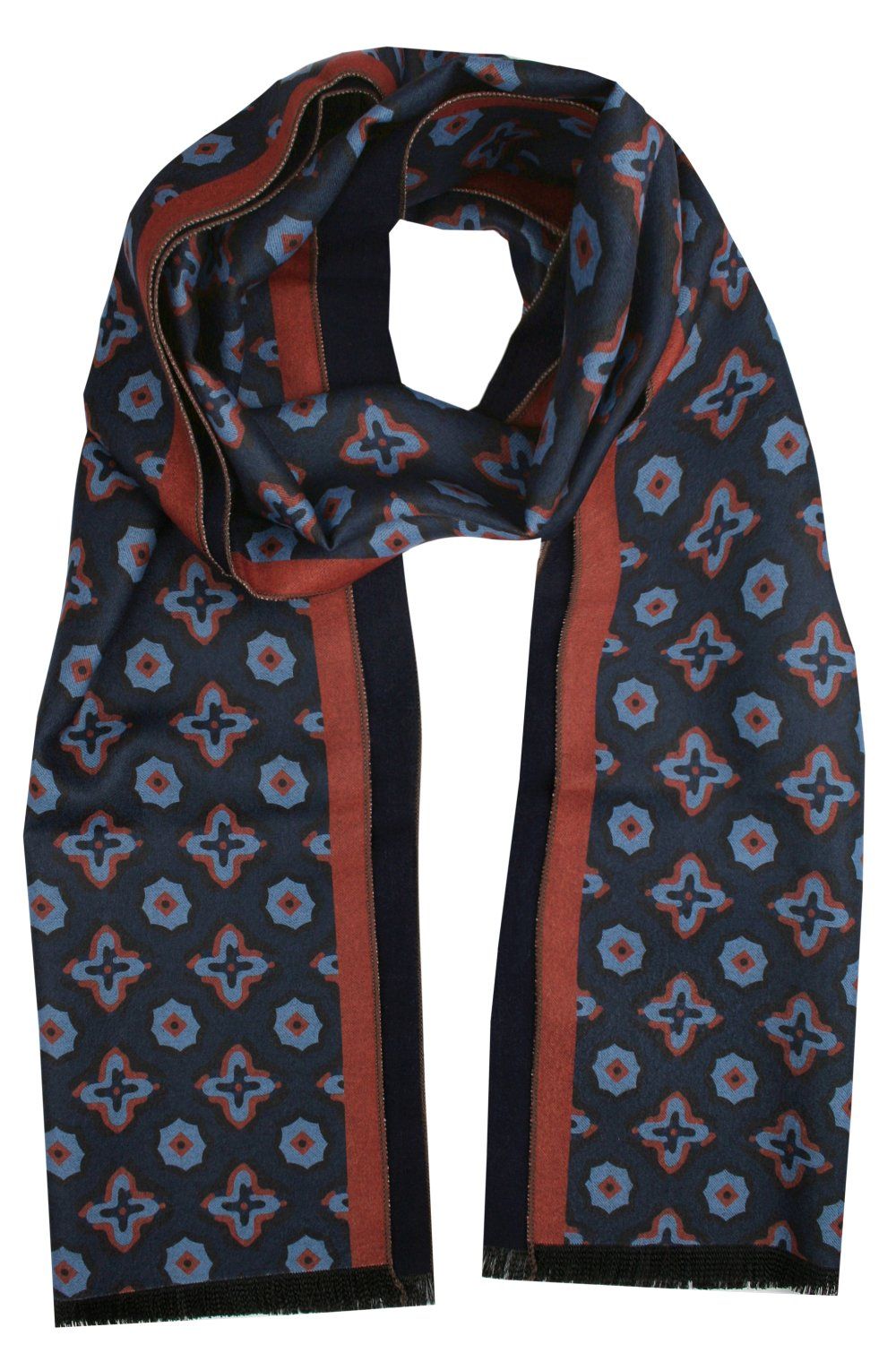 Elegancki Szalik Bawełniany - Alties - Granatowy, Duży Wzór