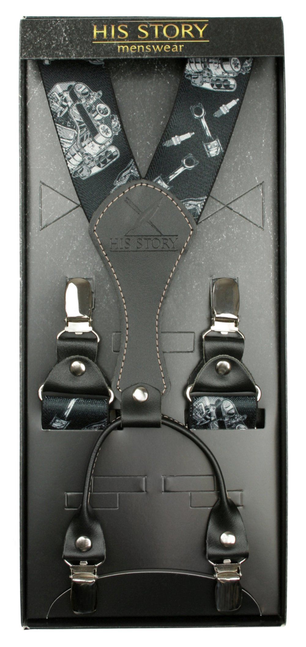 Męskie Szelki Szerokie, Skóra Naturalna - HIS STORY - Silnik Spalinowy