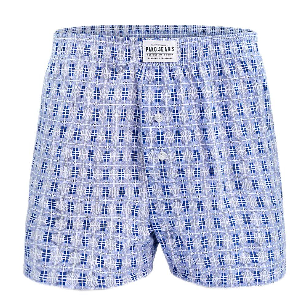Bokserki Luźne, Majtki z Rozporkiem na Guziki, Męskie - Pako Jeans - Niebieskie, Wzór