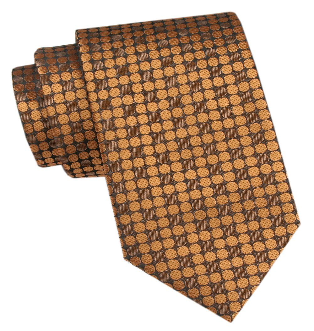 Męski Krawat - Angelo di Monti - Złoty w Gęste Grochy