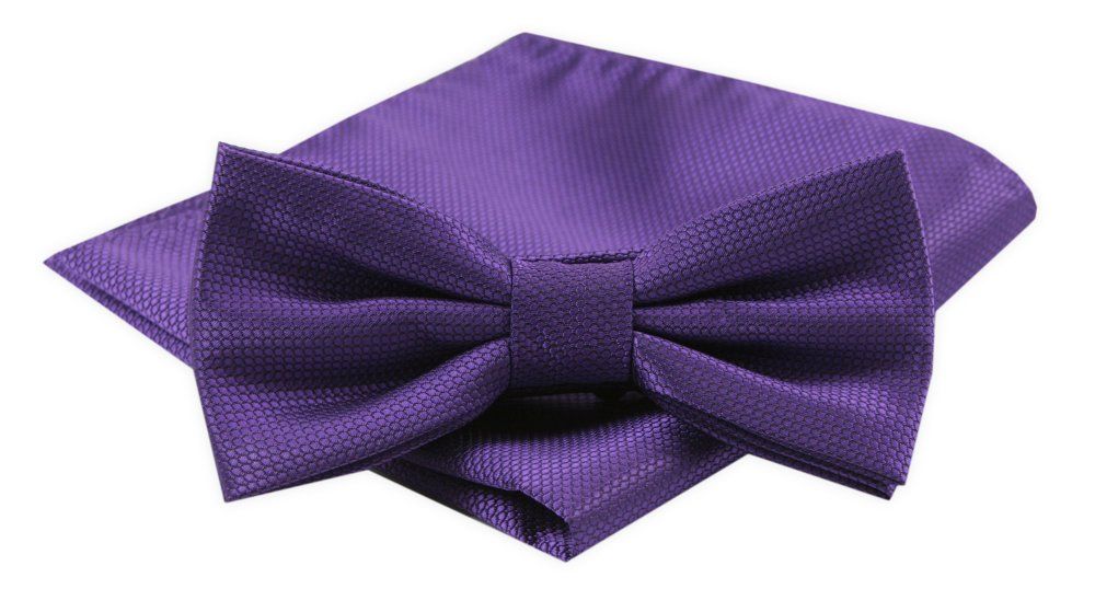 Mucha Męska z Poszetką w Zestawie - Alties - Fiolet z Drobną Fakturą na Tkaninie