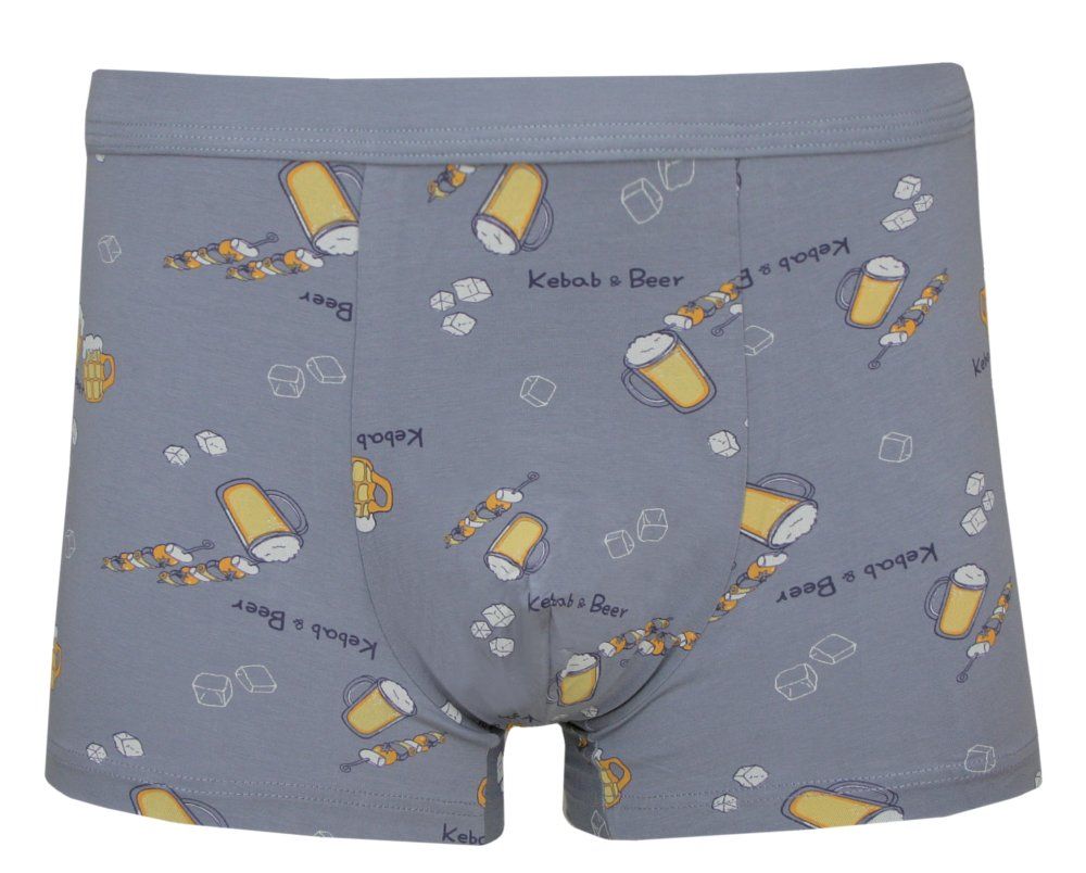Bokserki Obcisłe, Szare z Nadrukiem, Piwo, Grill, Kebab, Bawełniane, Majtki z Elastanem -ALTIES