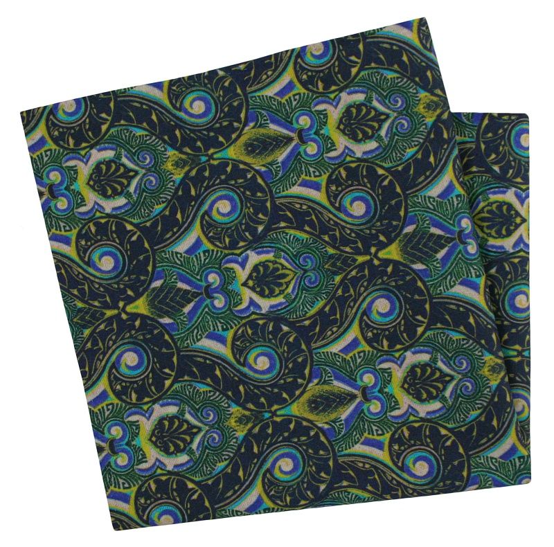 Zielona Bawełniana Poszetka -HIS STORY- Ręcznie Uszyta, Pawie Oczko, Delikatna