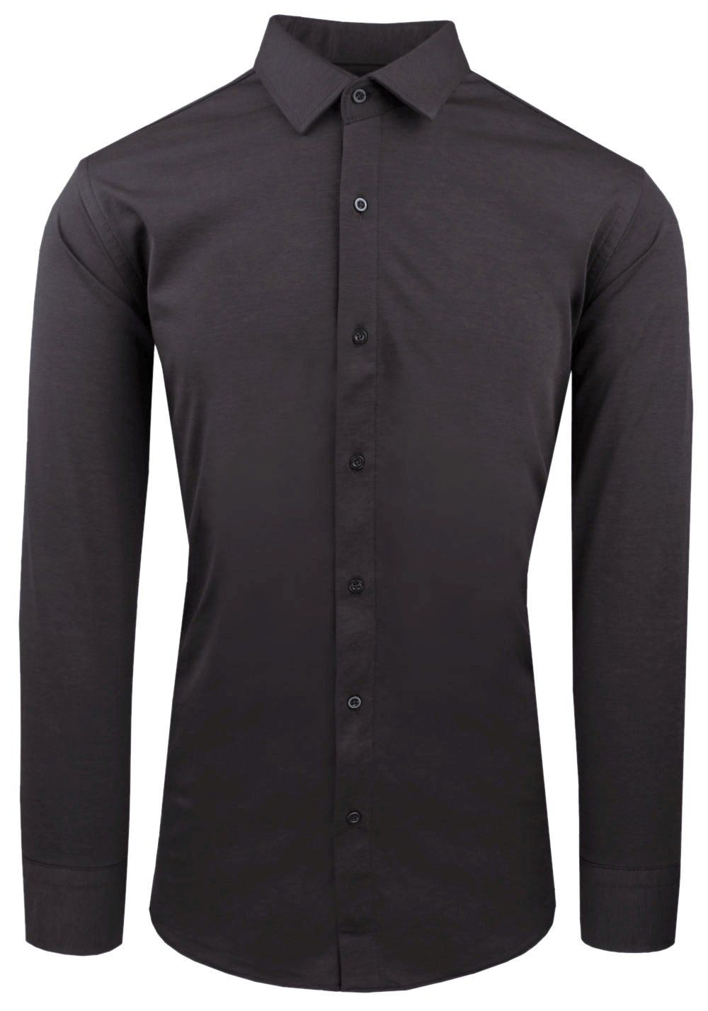 Męska Koszula z Dzianinowej Tkaniny - Krój Taliowany - Grafit