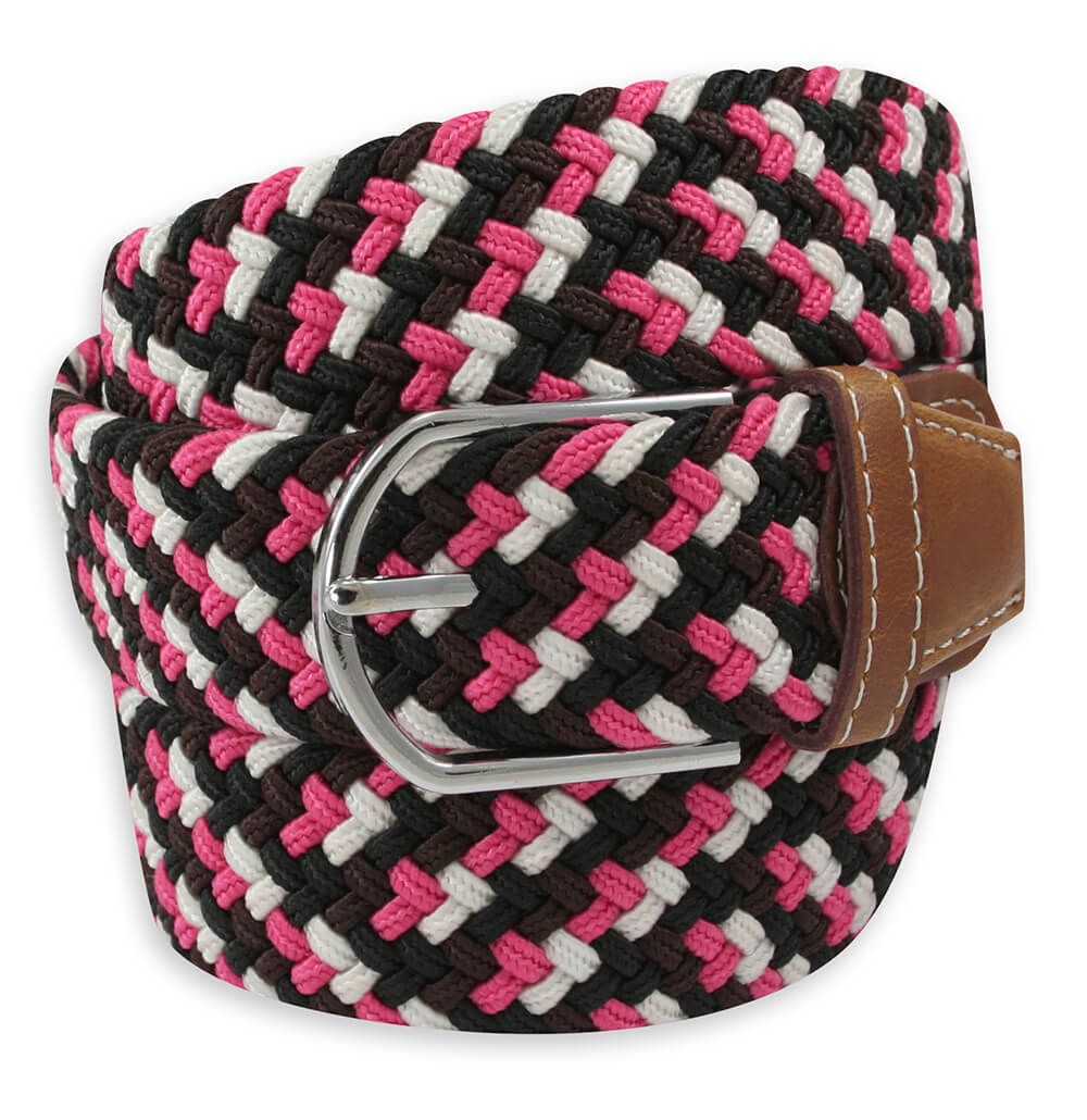 Pasek Elastyczny, Czarno-Biało-Różowy, Pleciony, do Spodni, Casualowy, Parciany -ALTIES