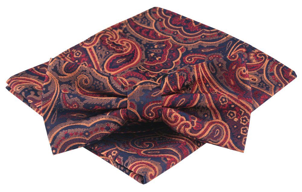 Mucha Męska z Poszetką - Alties - Odcienie Beżu i Pomarańczy, Duży Wzór